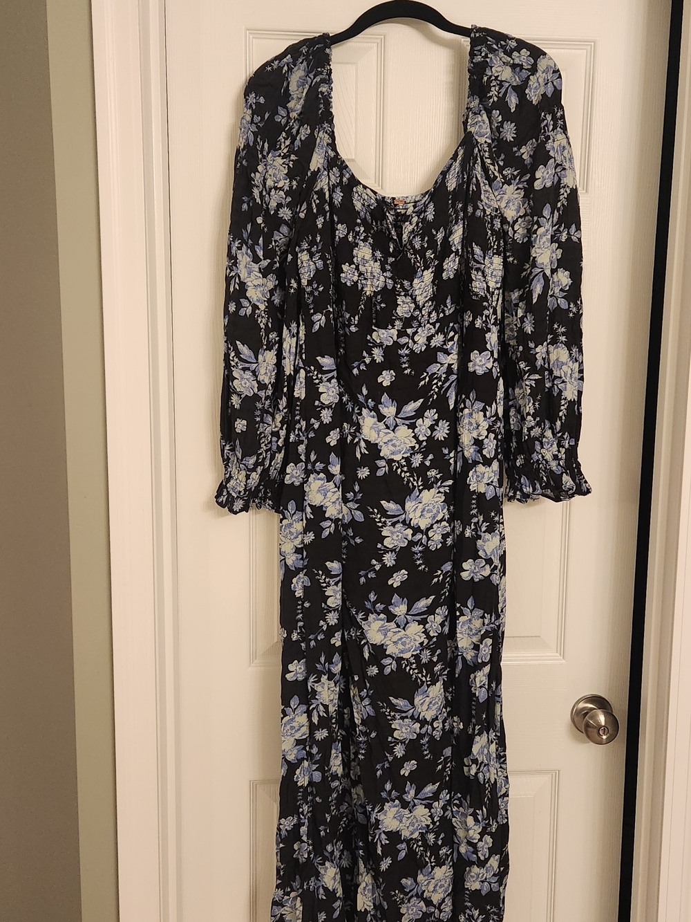Free People Black Maxi Dress with Light Blue and Cream Floral Print